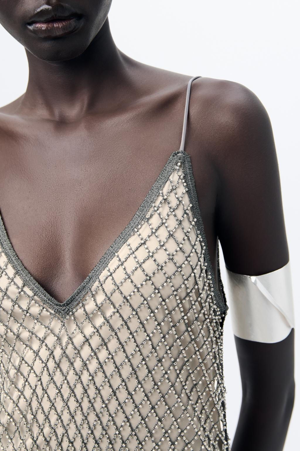 MIDI SLIP DRESS WITH RHINESTONES - Zara фото 3