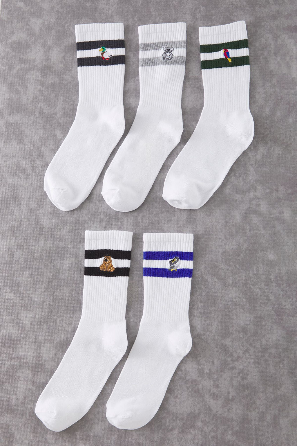 TRENDYOL MAN Beyaz Unisex 5li Nak?sl? Pamuklu Cizgili Kolej-Tenis-Orta Boy Corap TMNAW25CO00022