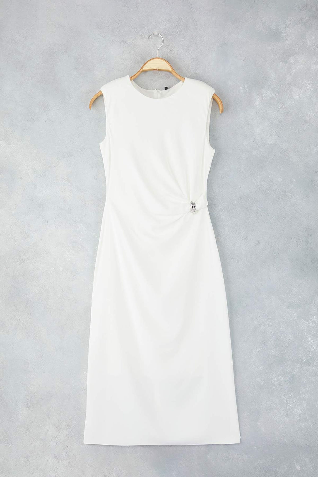 Beyaz Duz Vucudu Saran Astarl? Midi Dokuma Elbise TWOSS25EL00204