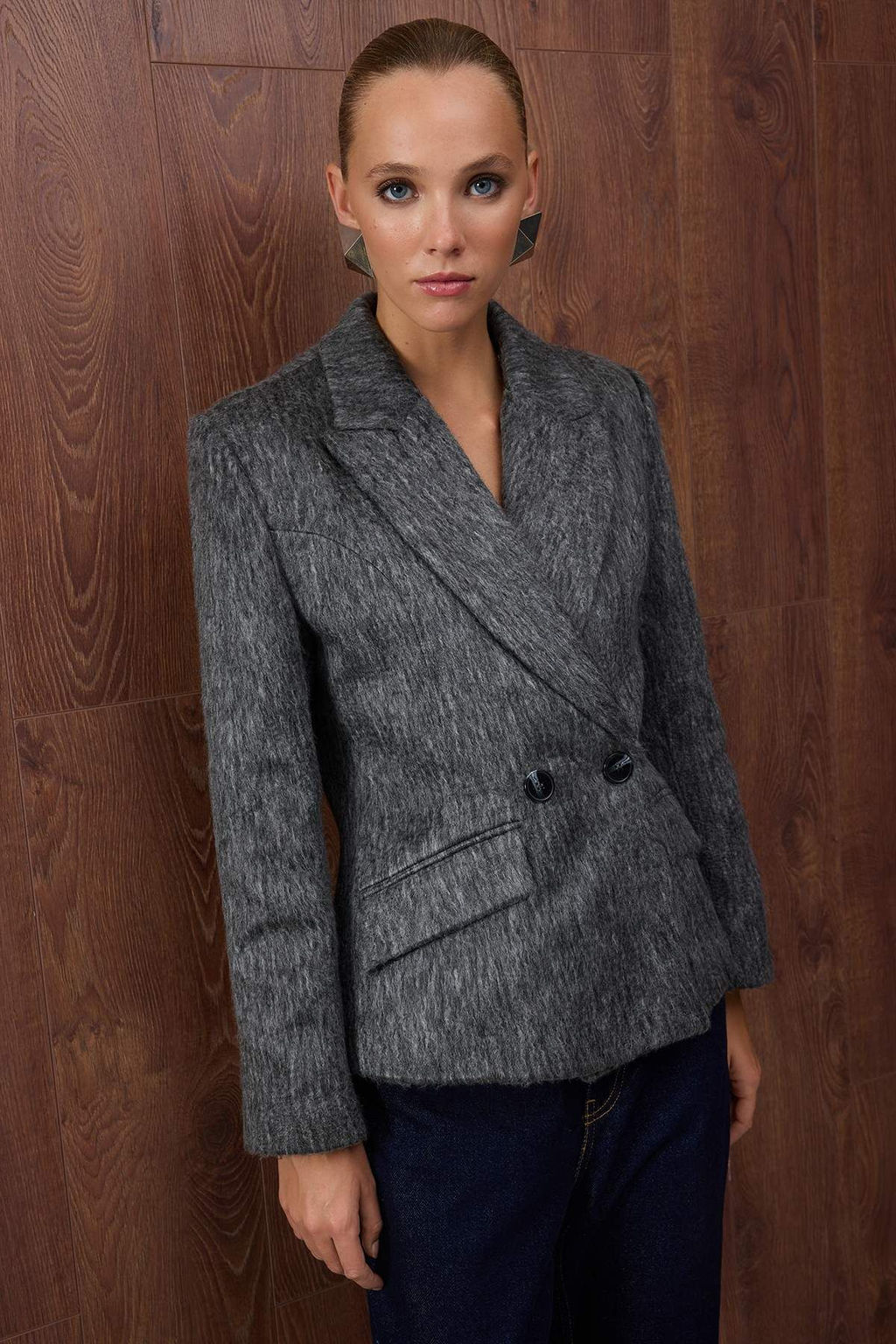 Antrasit Kase Bele Oturan/Fitted Blazer Ceket TWOAW26BC00026