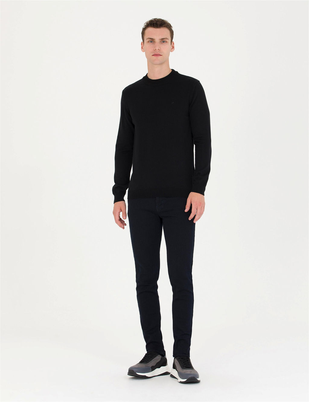 Siyah Slim Fit Yar_m Bal_k__ Yaka Basic Triko Kazak - Pierre cardin фото 4