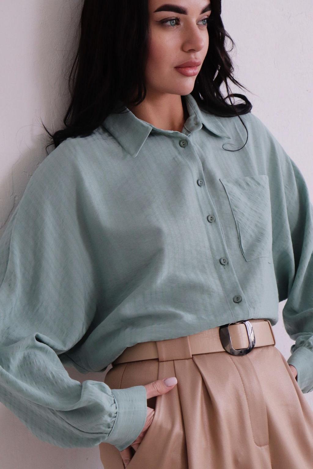 11163 Рубашка мятная из вискозы - Martichelli фото 2