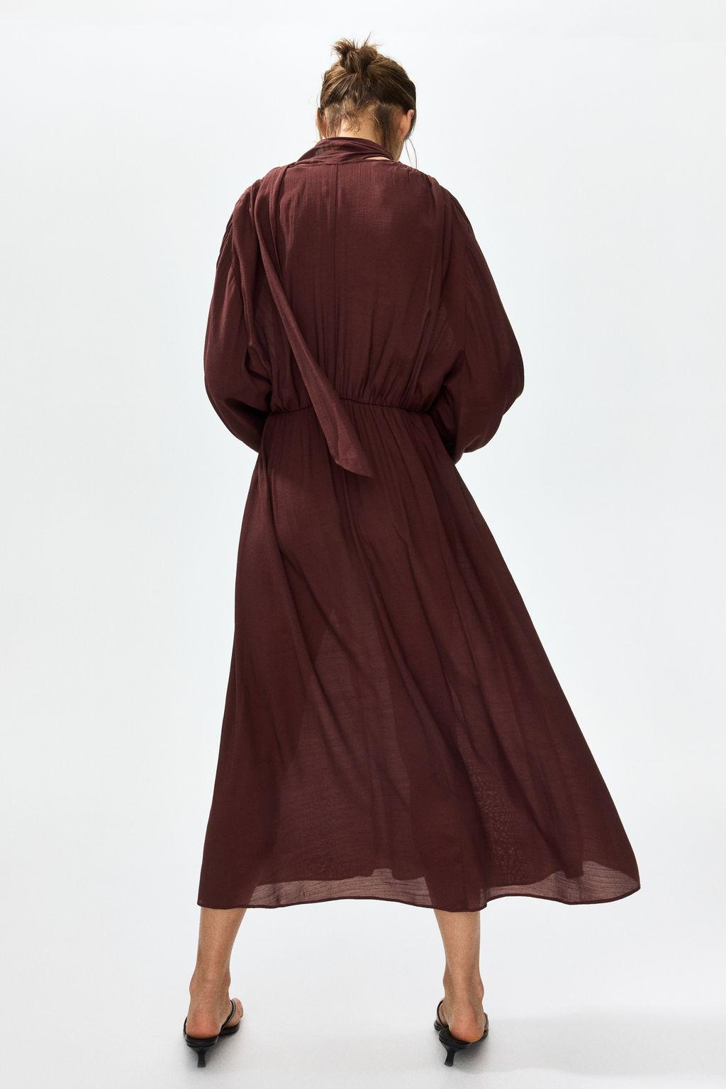 Vestido con mangas globo y fular decorativo - H&m фото 5