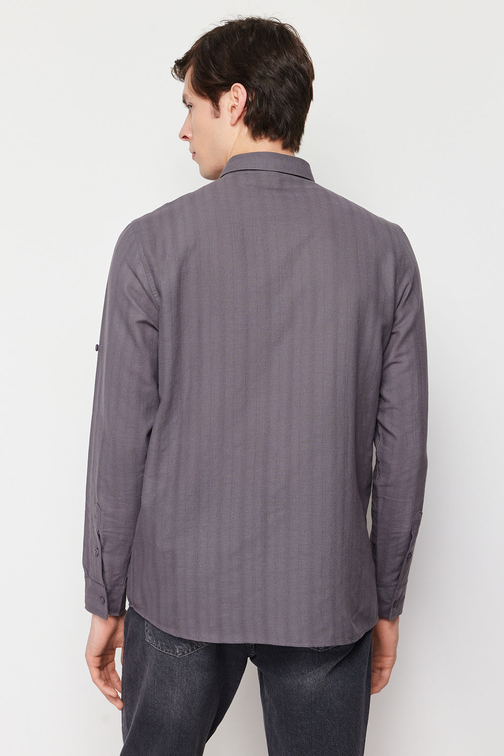 Antrasit Regular Fit Etamin Dokulu Gomlek TMNSS24GO00030