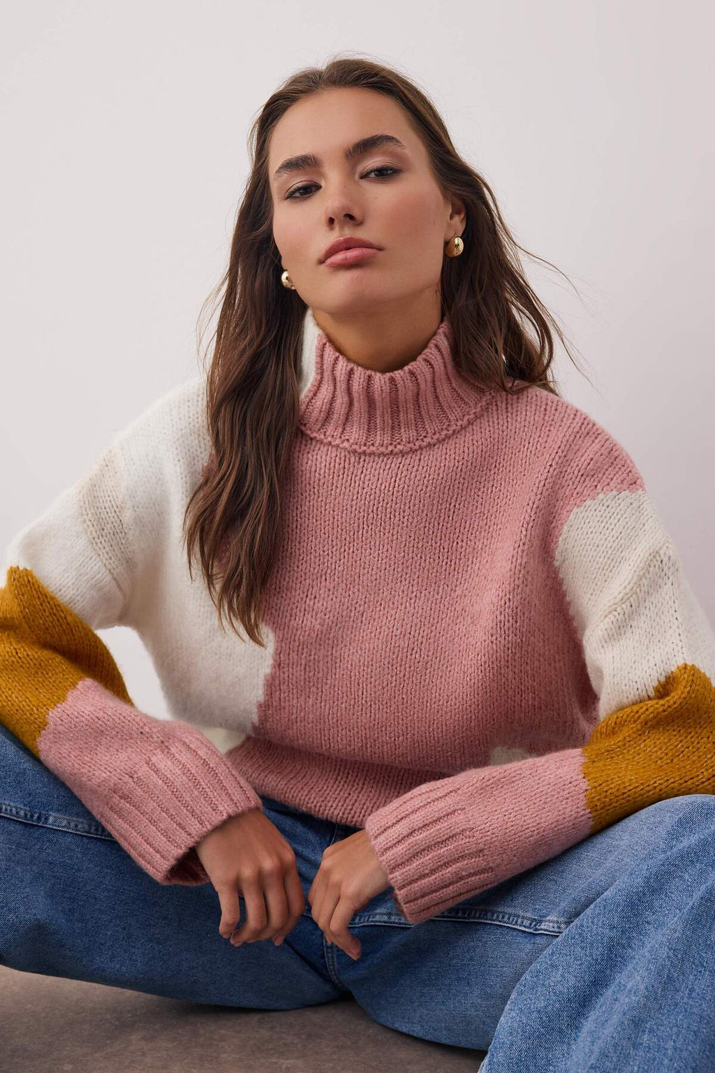 Cok Renkli Yumusak Dokulu Renk Bloklu Genis Kal?p Triko Kazak TWOAW20XS0047 - Trendyolmilla фото 16