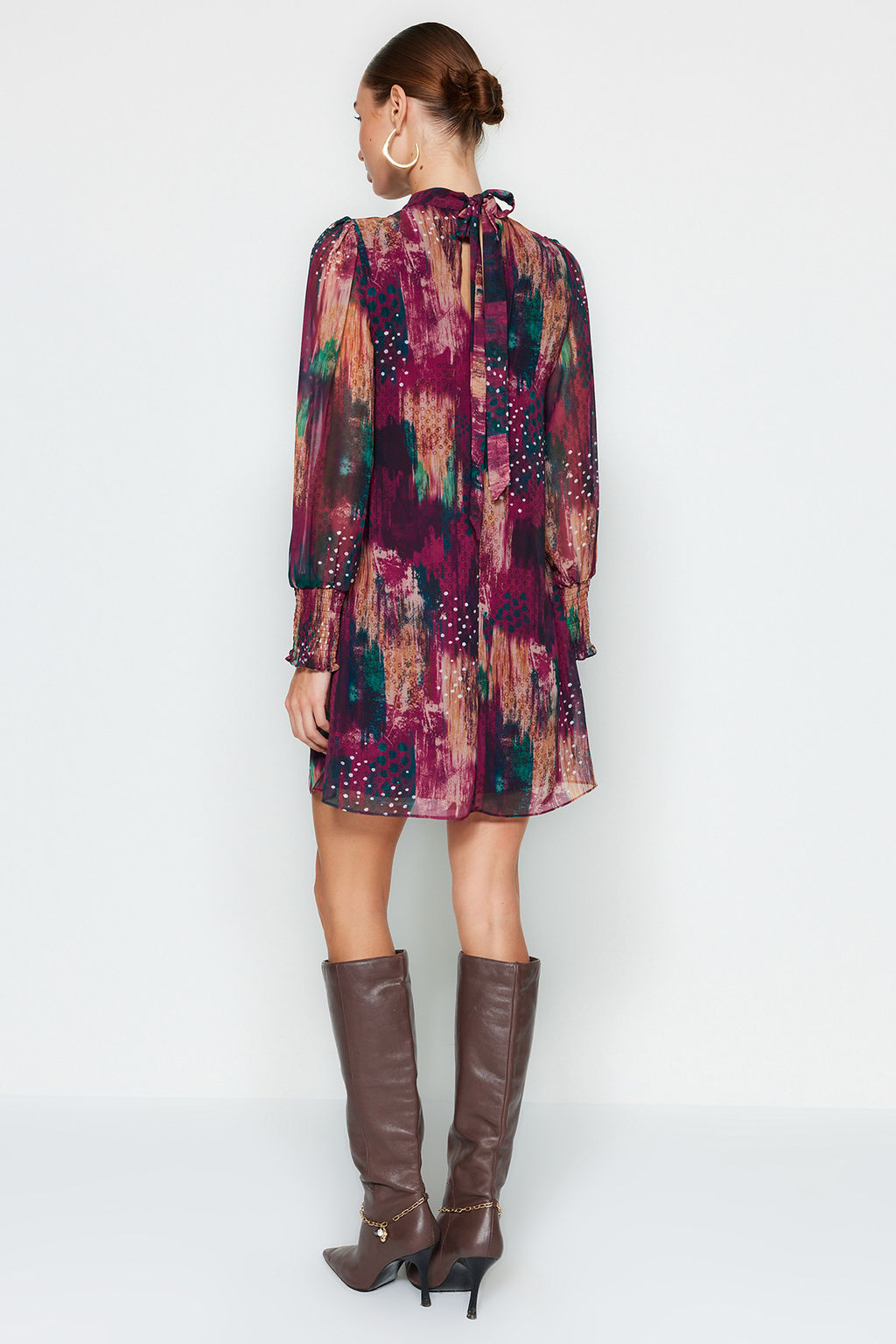 Trendyolmilla Mor Soyut Dokuma K?sl?k Elbise TWOAW24EL00573  фото 8