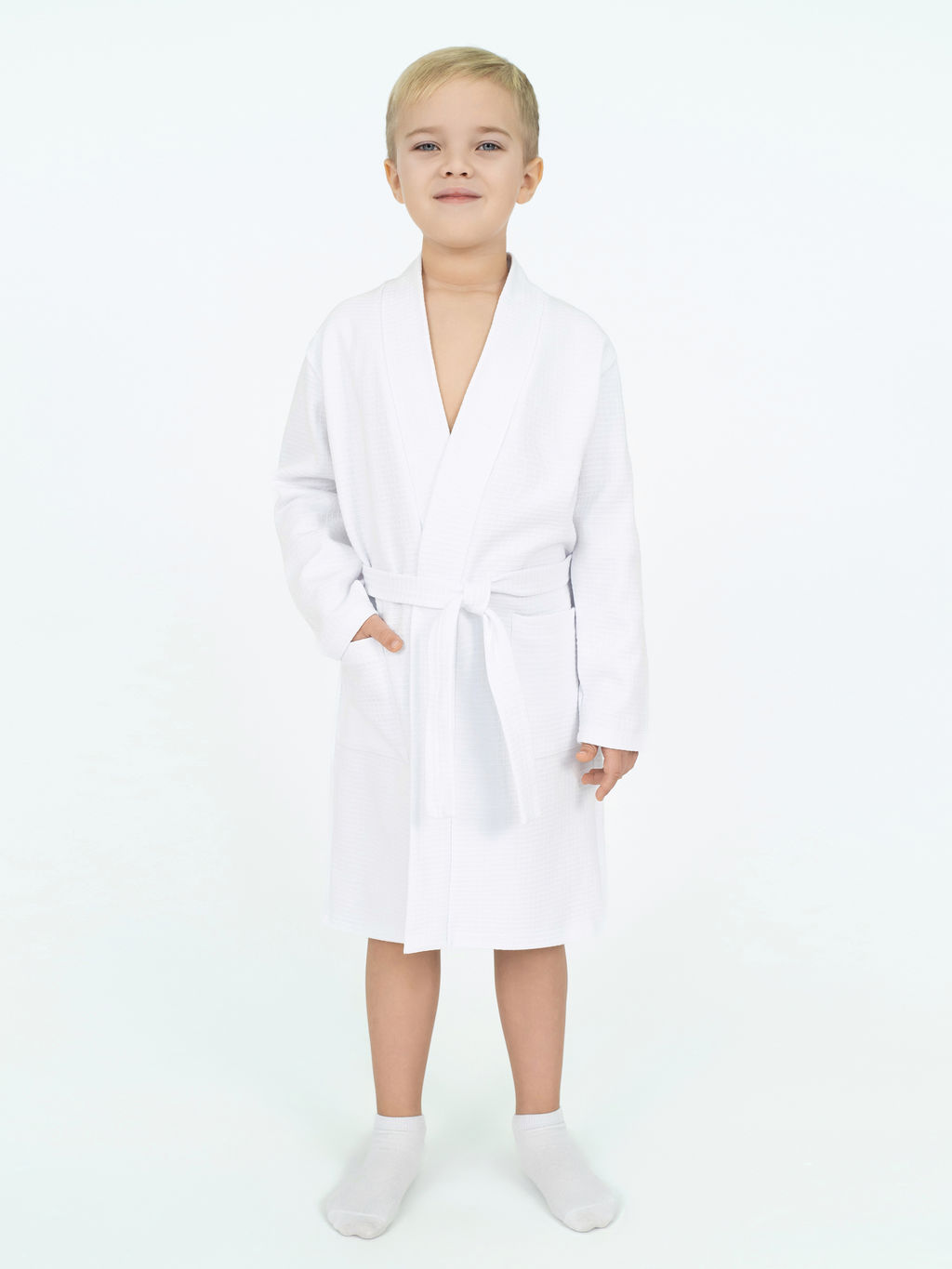Халат детский белый  вафельный 913 (122, 64)