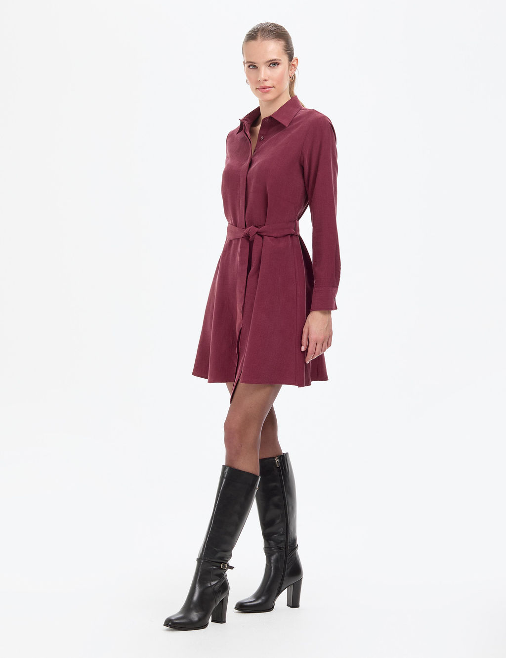 Bordo Comfort Fit Dokuma Elbise