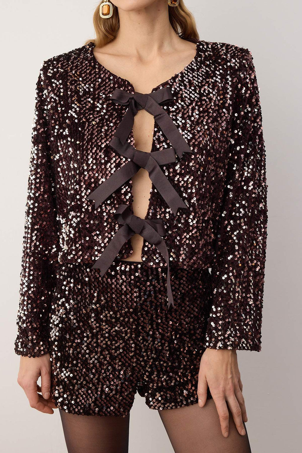 Kahverengi Onden Baglamal? Payet Ceket TPRAW26CE00001