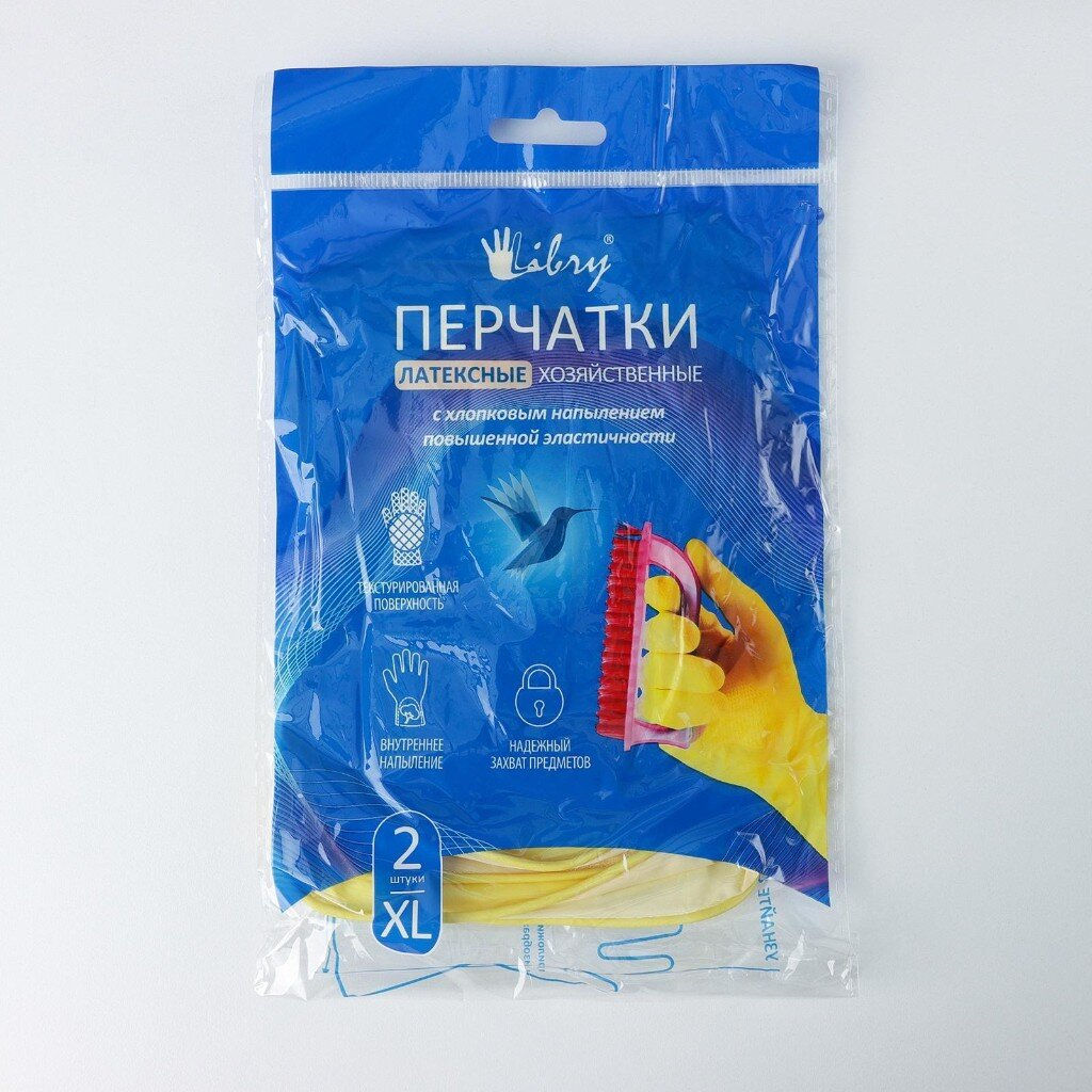 LIBRY перчатки хозяйственные латексные с х/б напылением размер-XL (желтые) 50гр
