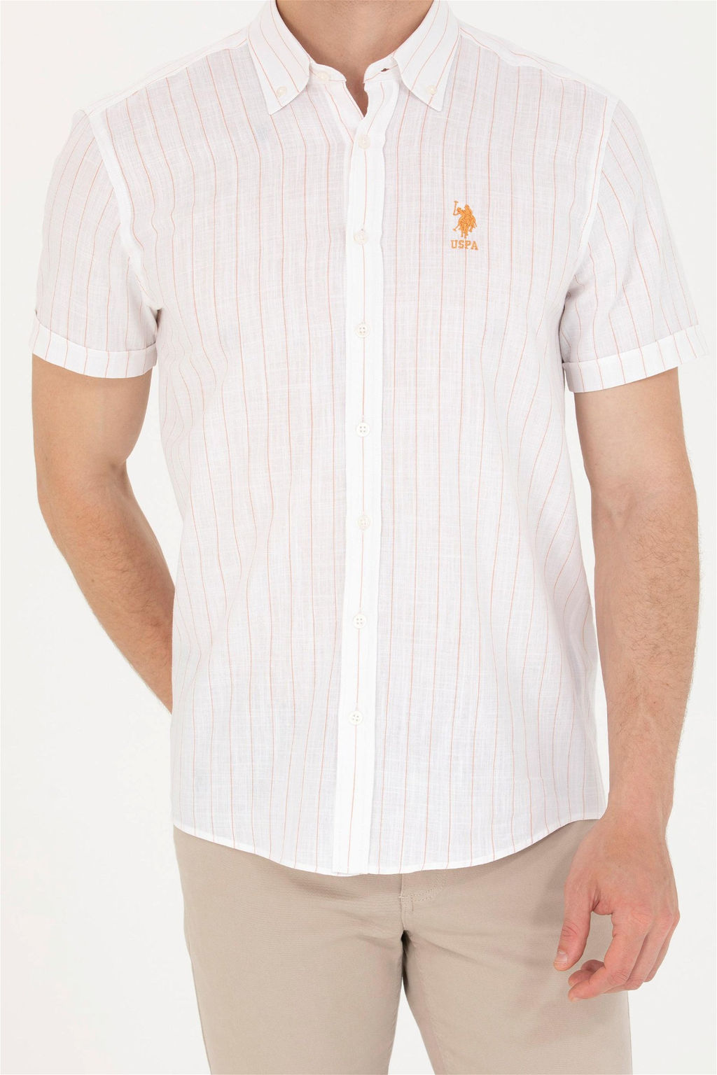 U. S. Polo Assn / Мужская белая рубашка в кирпичную полоску - U.s. polo assn фото 13