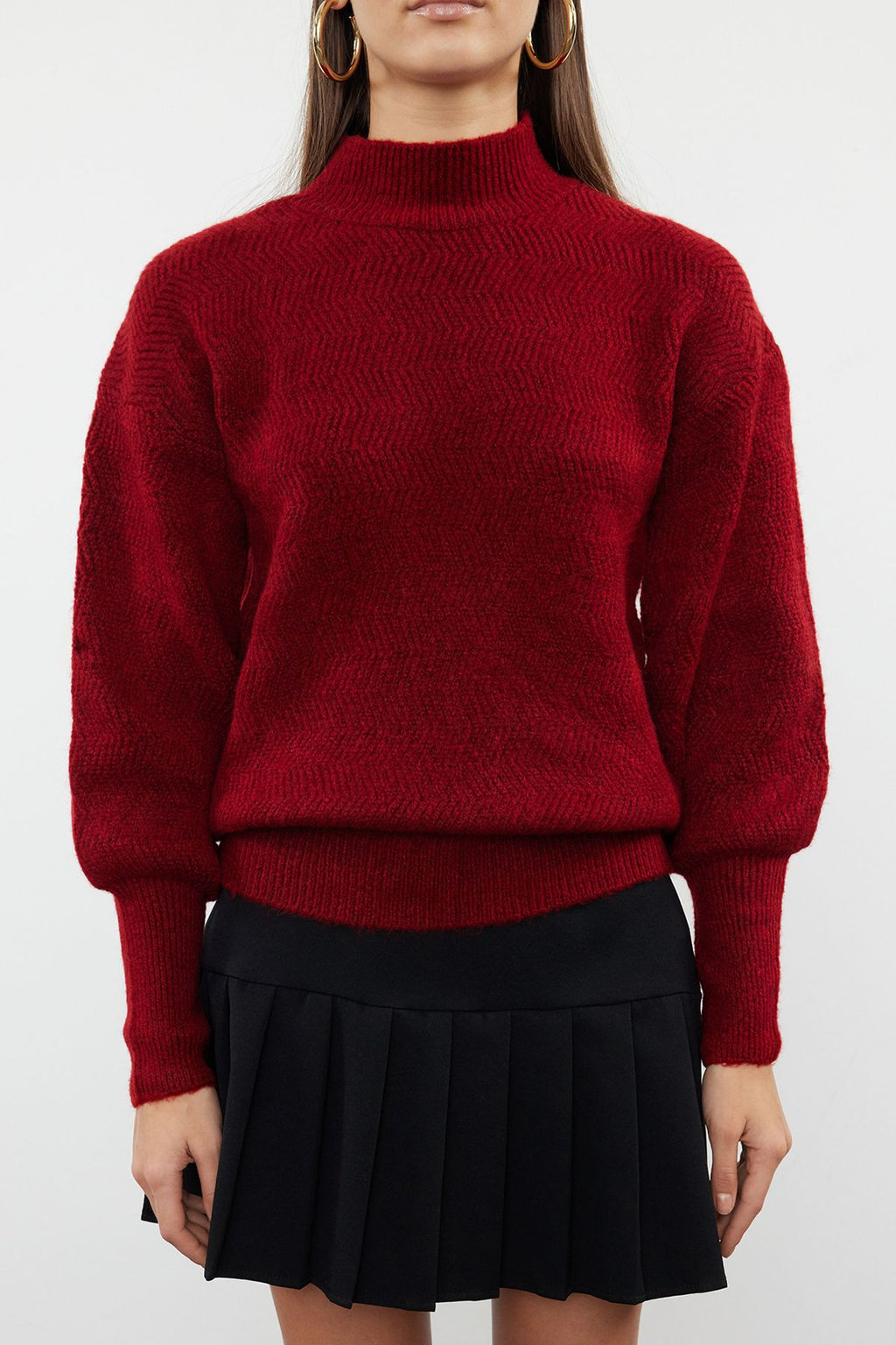 Bordo Yumusak Dokulu Kol Detayl? Triko Kazak TWOAW21KZ0204 - Trendyolmilla фото 3