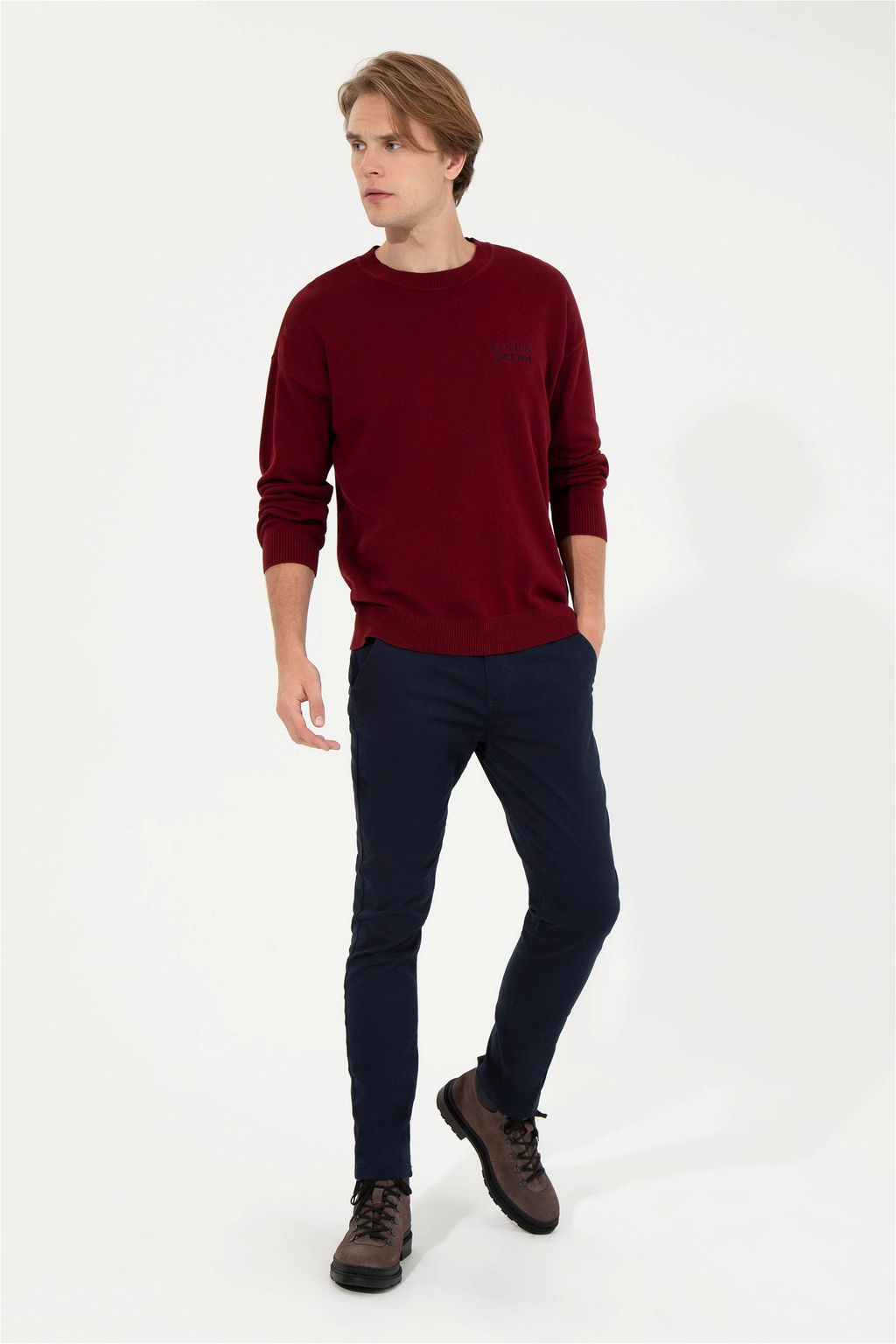 U. S. Polo Assn Мужской бордовый трикотаж с круглым вырезом - U.s. polo assn фото 10