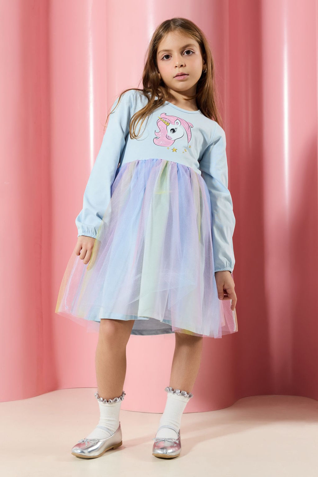 Bebe Mavisi K?z Cocuk Tutu Etekli Desenli Orme Elbise TKDAW25EL00030