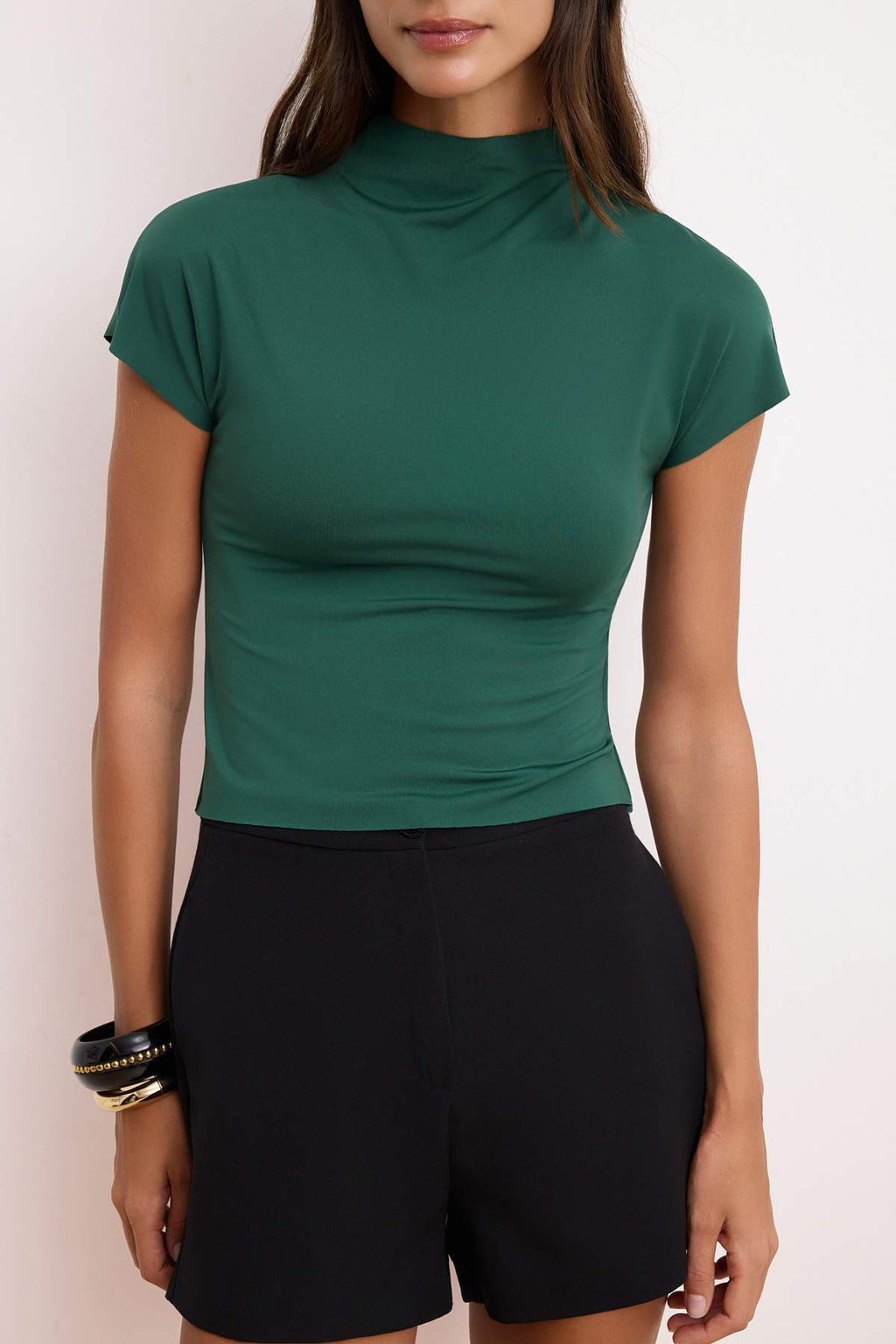 Zumrut Yesili Regular/Normal Kal?p Dik Yaka K?sa Kollu Poliamid Orme T-Shirt TWOSS26TS00219 - Trendyolmilla фото 3