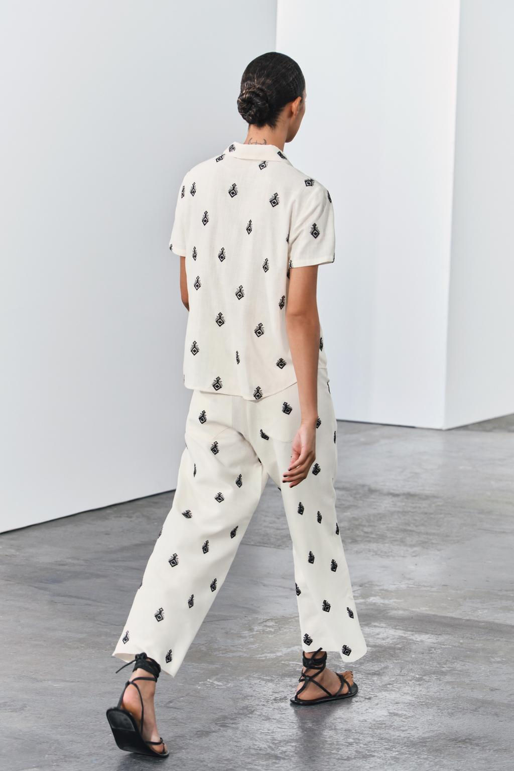 ZW COLLECTION CONTRAST EMBROIDERY CULOTTE TROUSERS - Zara фото 26