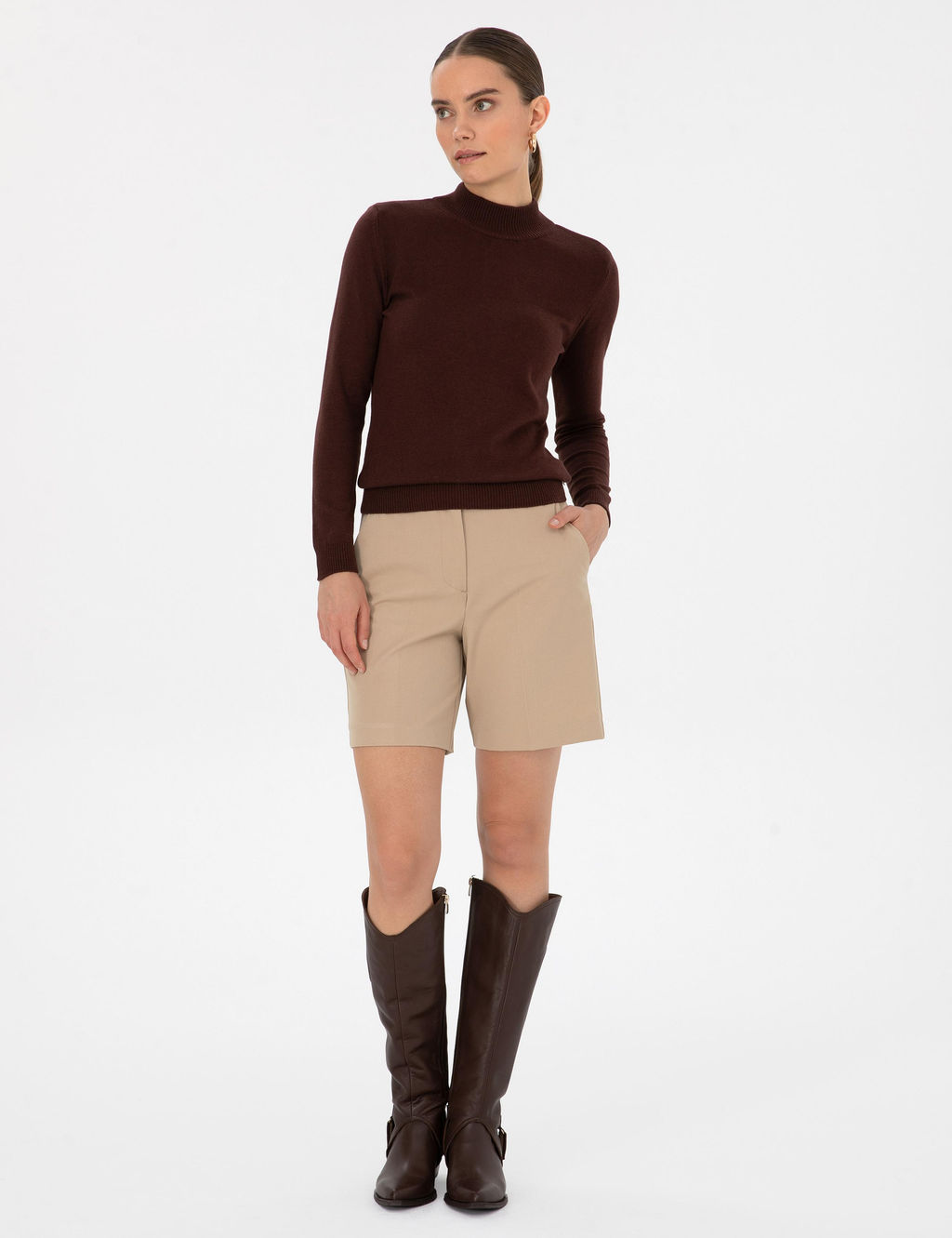 Kahverengi Slim Fit Basic Kazak