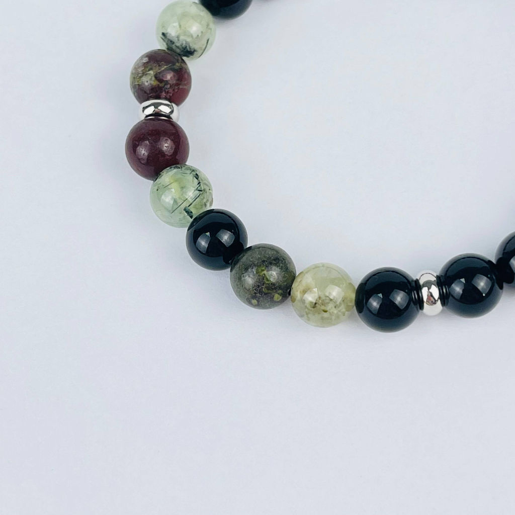 Браслет из Обсидиана, Яшмы и Пренита 20 см