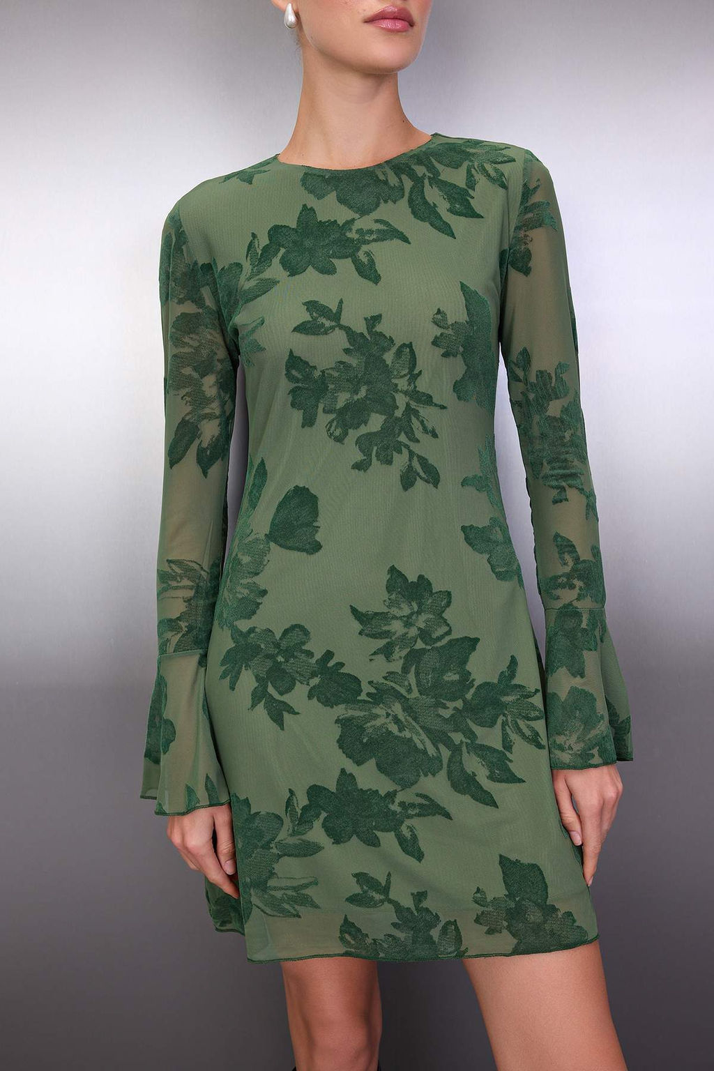 Cok Renkli Flok Bask?l? Bodycon Mini Tul Flare Kollu Astarl? Esnek Orme Elbise TWOAW26EL00029 - Trendyolmilla фото 9