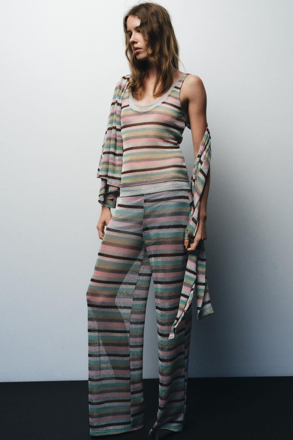 STRIPED METALLIC THREAD TROUSERS - Zara фото 5