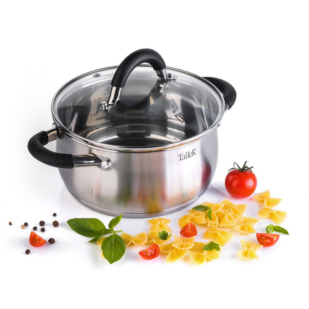 Кастрюля из нержавеющей стали Шелборн 1,5л, д16см, h8см, s0,6мм, дно s2,8мм, стеклянная жаропрочная крышка, стальной обод, пароотвод, силиконовые вставки черного цвета, капсулированное дно, полировка внешняя - матовая, внутренняя - зеркальная, мерн - Домашняя мода фото 4