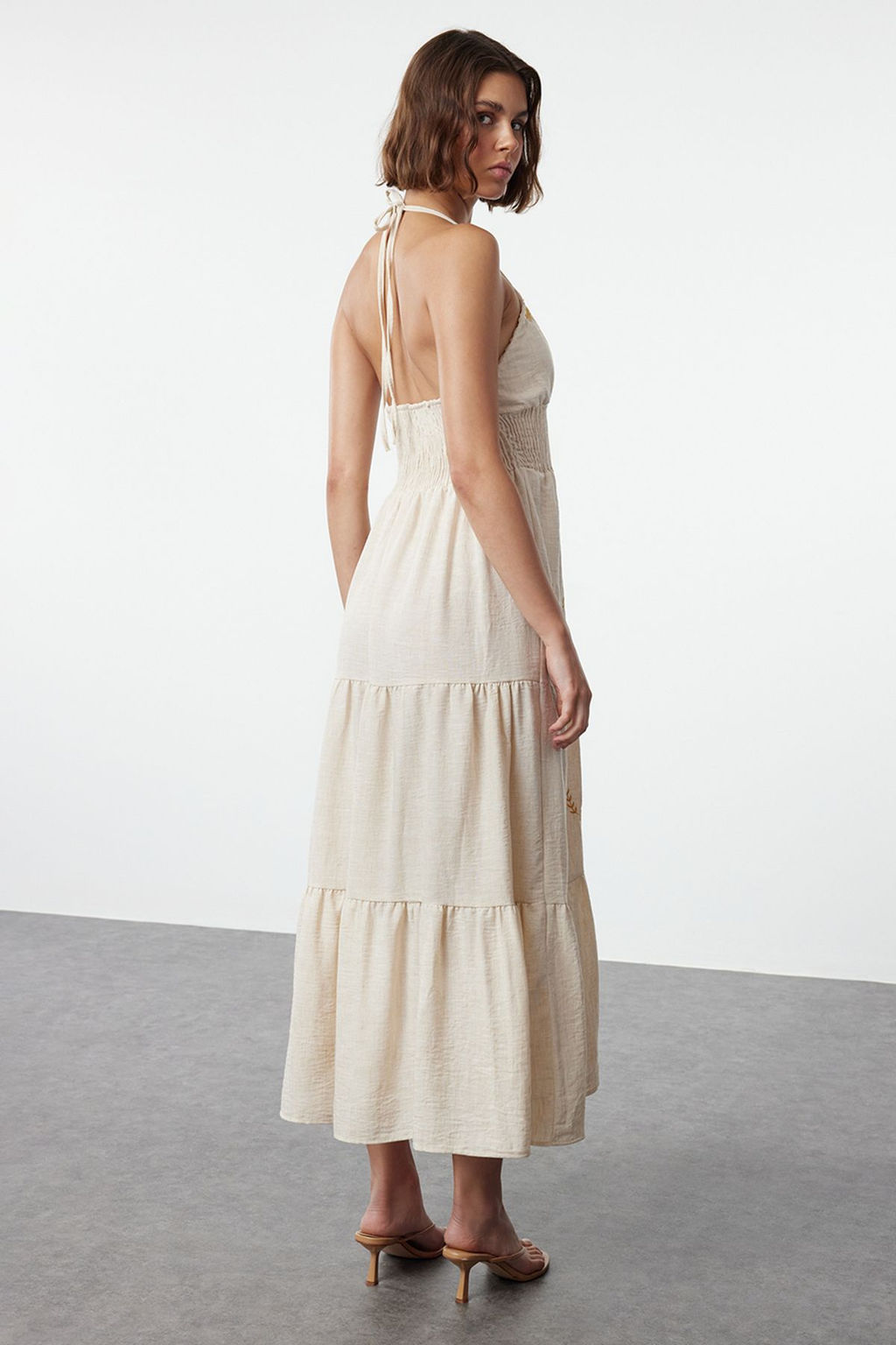 Tas Belden Ac?lan Cicek Nak?sl? Gipeli Midi Dokuma Elbise TWOSS24EL01116 - Trendyolmilla фото 5