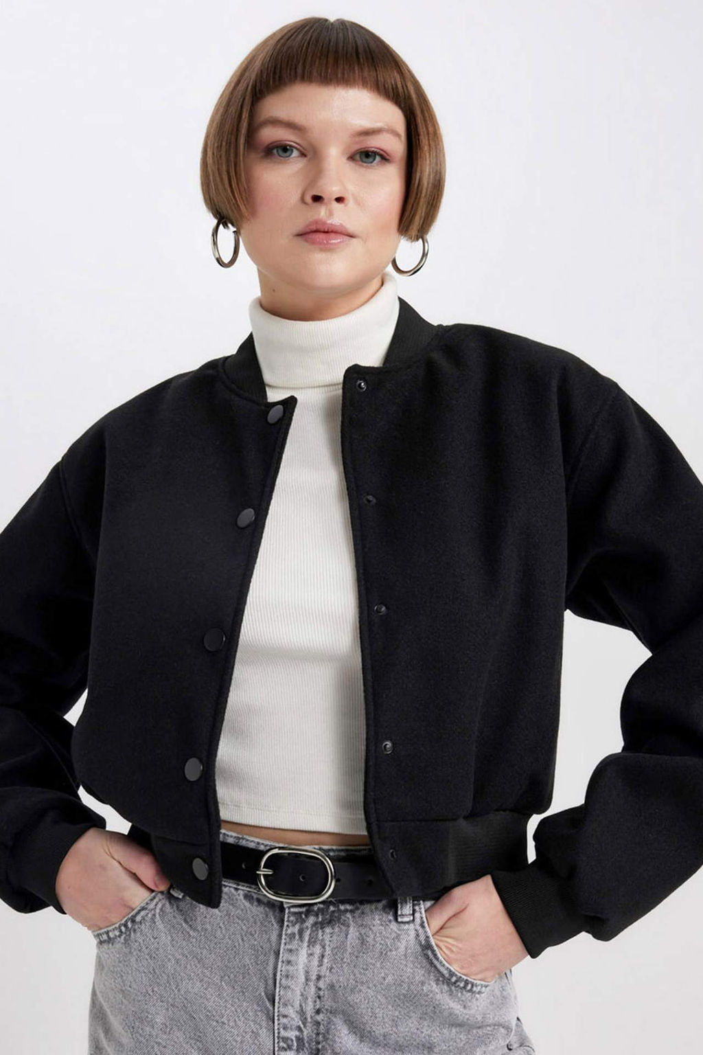 Kolej Yaka Duz C?tc?t Kapamal? Kase Bomber Ceket - Defacto фото 2