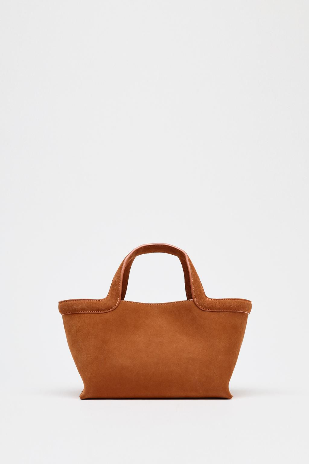 MINI TOPSTITCHED SPLIT SUEDE TOTE BAG - Zara фото 2