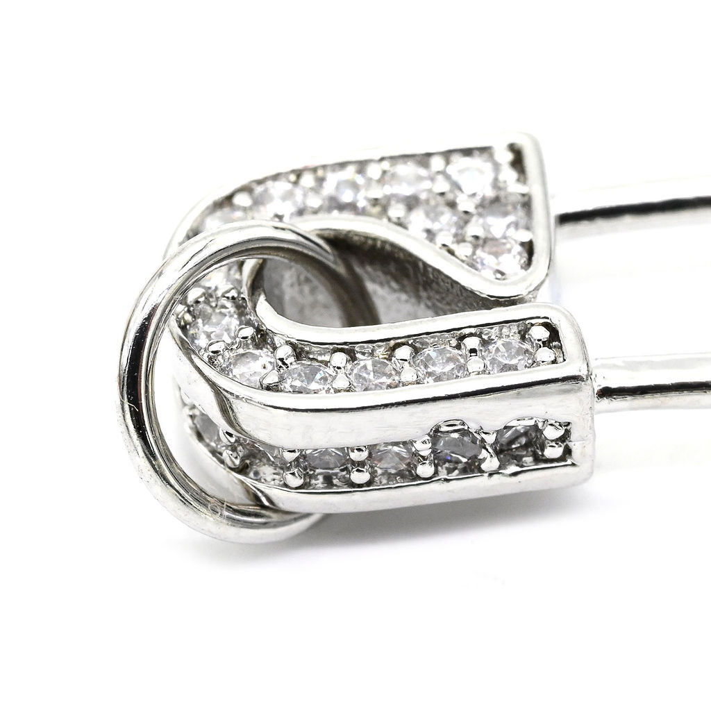 Подвеска Булавка 23*7мм с фианитами, серебристая