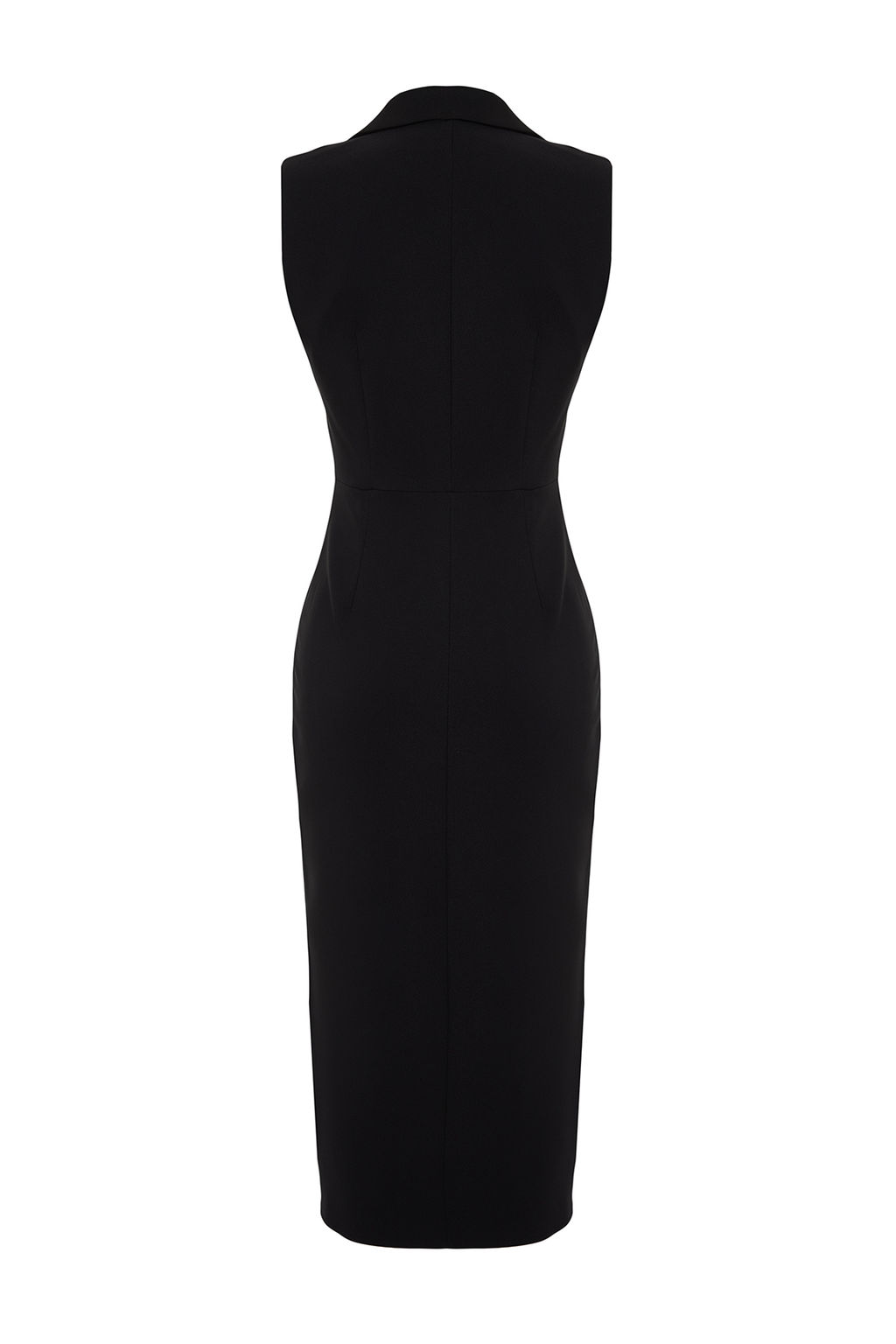 Siyah Vucudu Saran Dugme Detayl? Kruvaze Yaka Kolsuz Midi Kalem Etek Dokuma Elbise TWOSS24EL00616 - Trendyolmilla фото 7