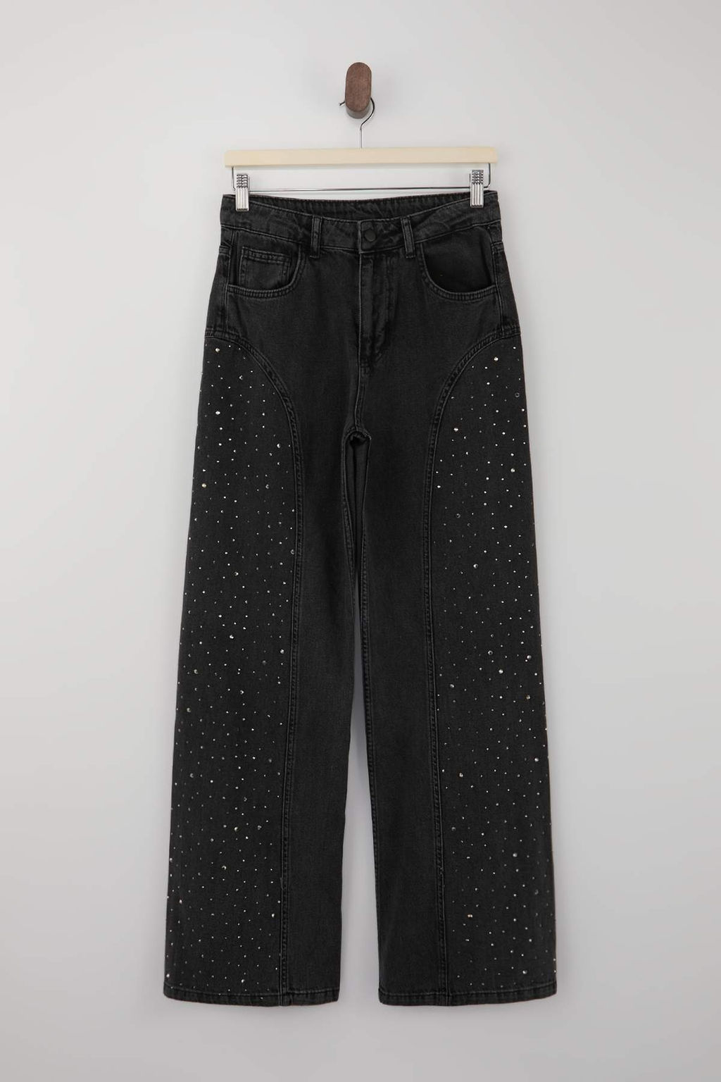 Siyah DOKUMLU Tasl? Dikis Detayl? Yuksek Bel %100 Pamuk Wide Leg Jeans TWOSS26JE00079 - Trendyolmilla фото 5