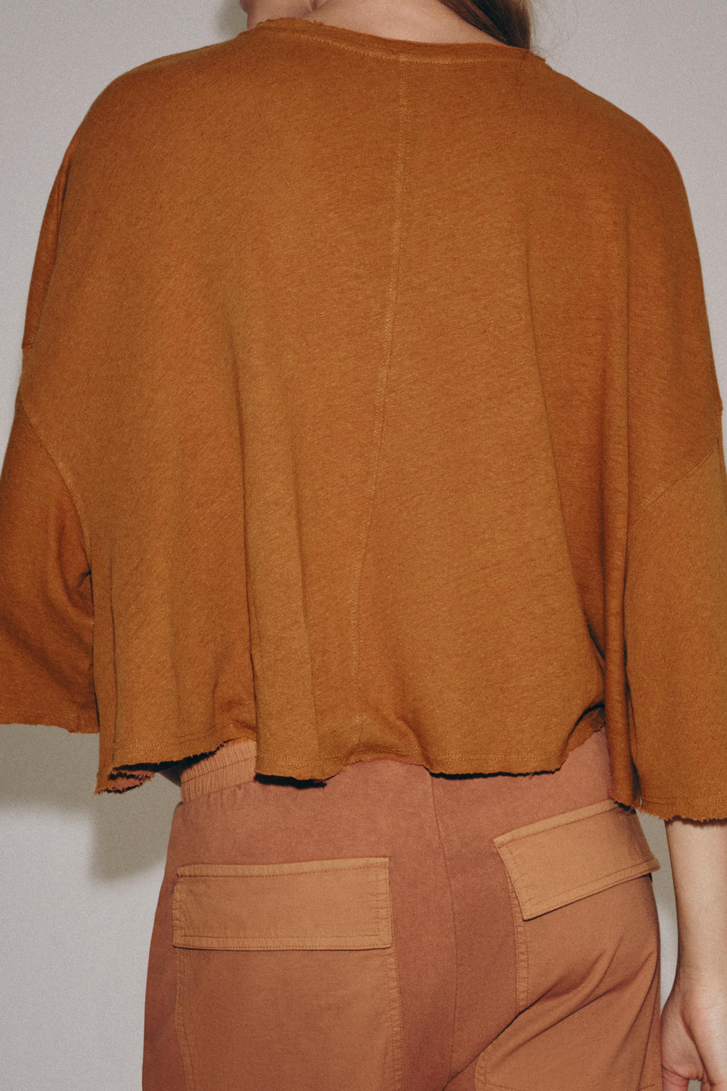 CAMISETA CAPA ALGOD?N Y LINO / Naranja quemado