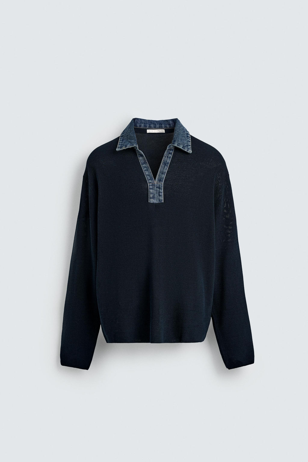 DENIM COLLAR COMBINATION KNIT POLO SHIRT - Zara фото 7