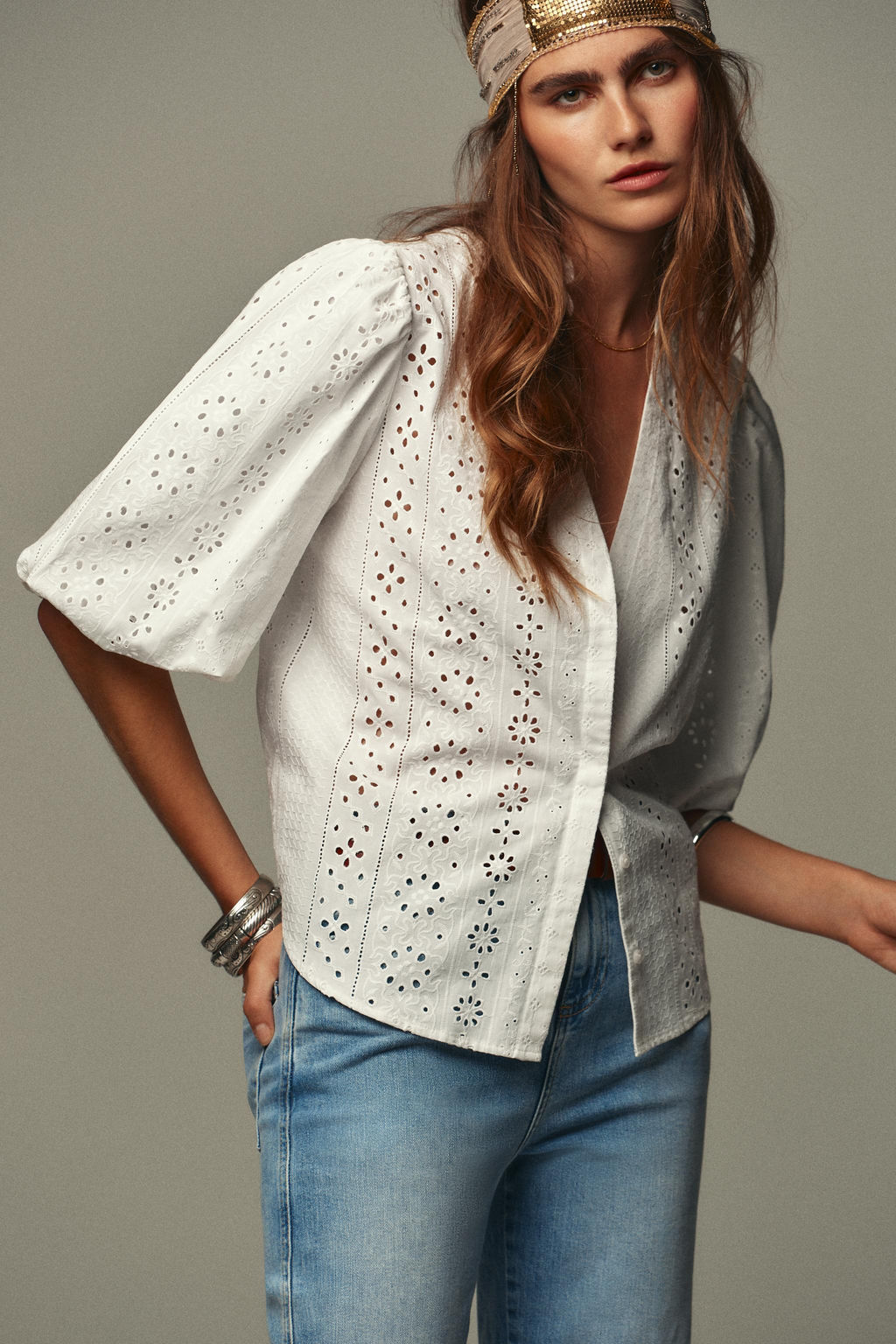 SHIRT WITH CUTWORK EMBROIDERY AND PUFF SLEEVES - Zara фото 2