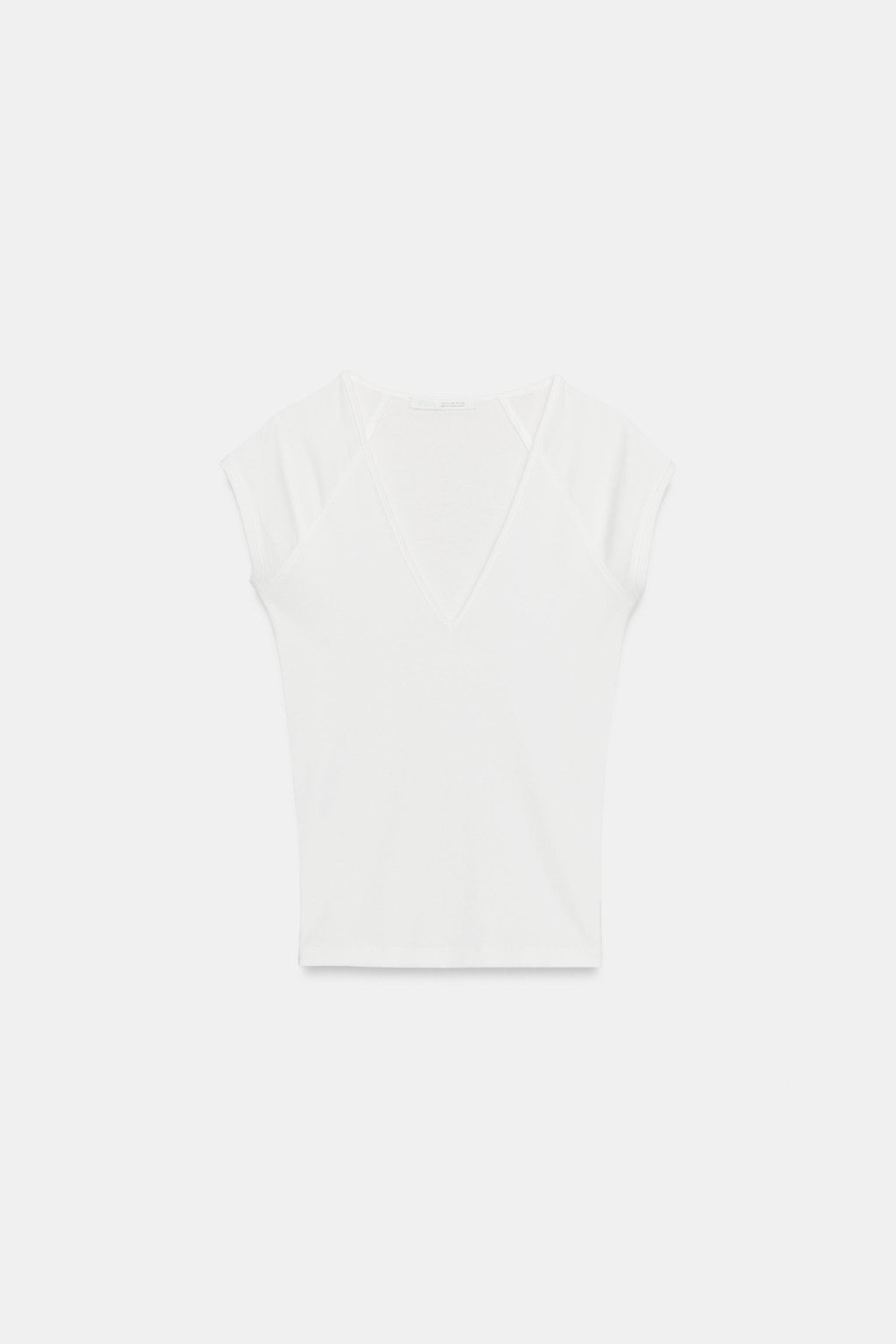 CAMISETA ESCOTE PICO / Blanco roto - Zara фото 5