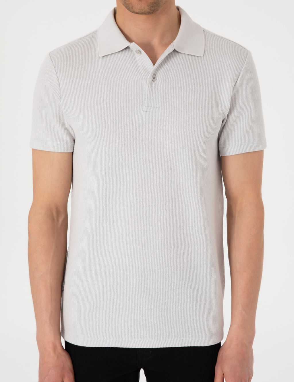 Gri Slim Fit _rme Dokulu Polo Yaka Ti__rt