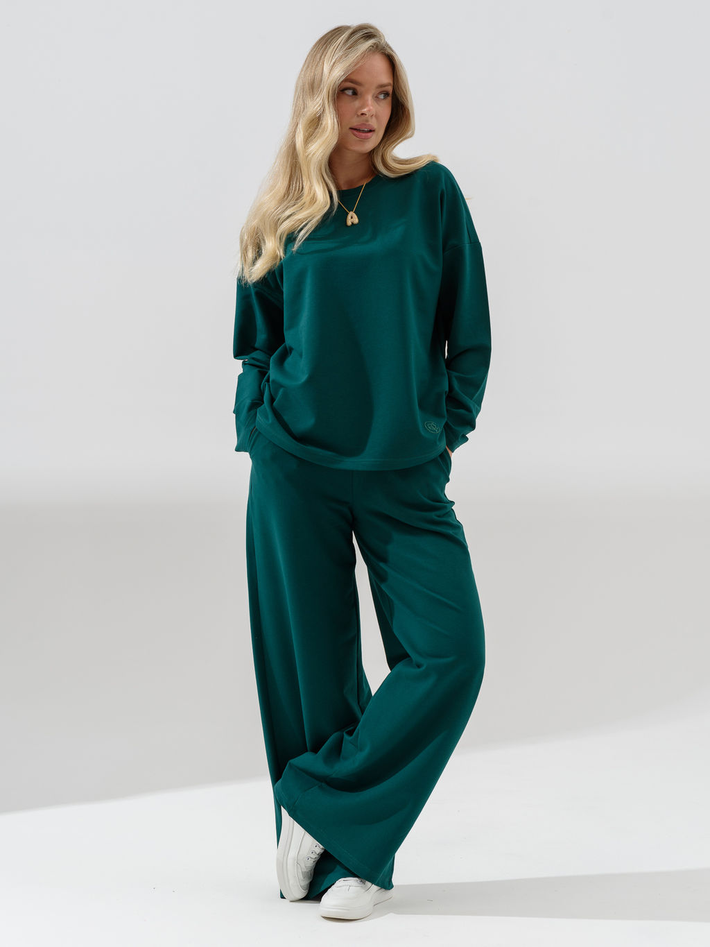 Костюм Оптима футер с брюками палаццо изумрудный  фото 2