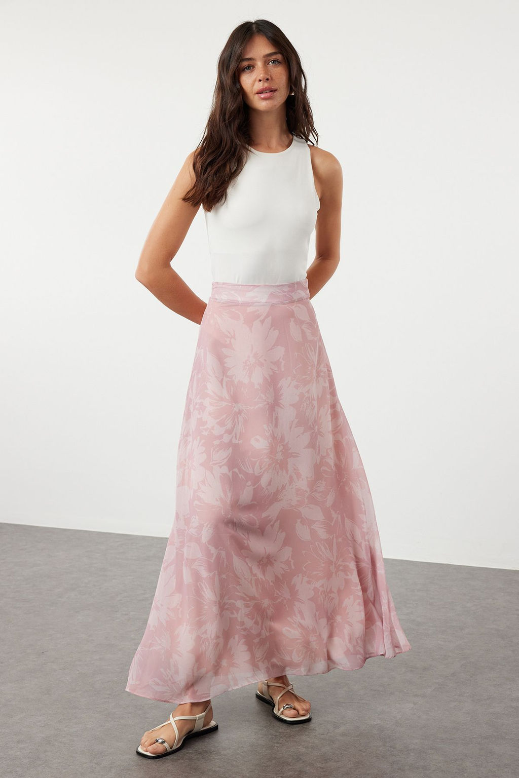 TRENDYOLMILLA Ac?k Pembe A-line Kal?p Klos Astarl? Sifon Kumas Maxi Boy Dokuma Etek TWOSS24ET00224  фото 2