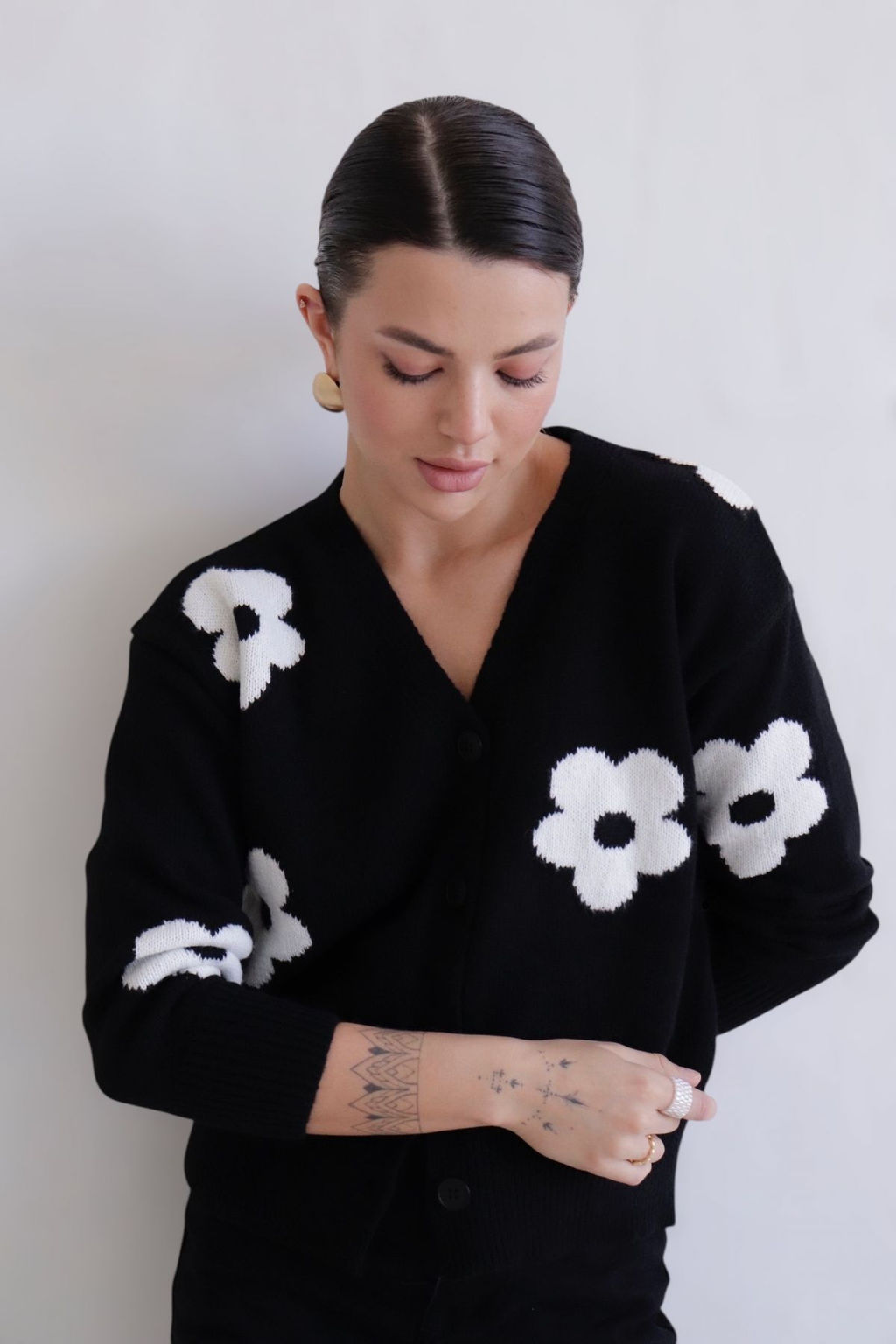 Martichelli Кардиган чёрный с белыми цветами  фото 2