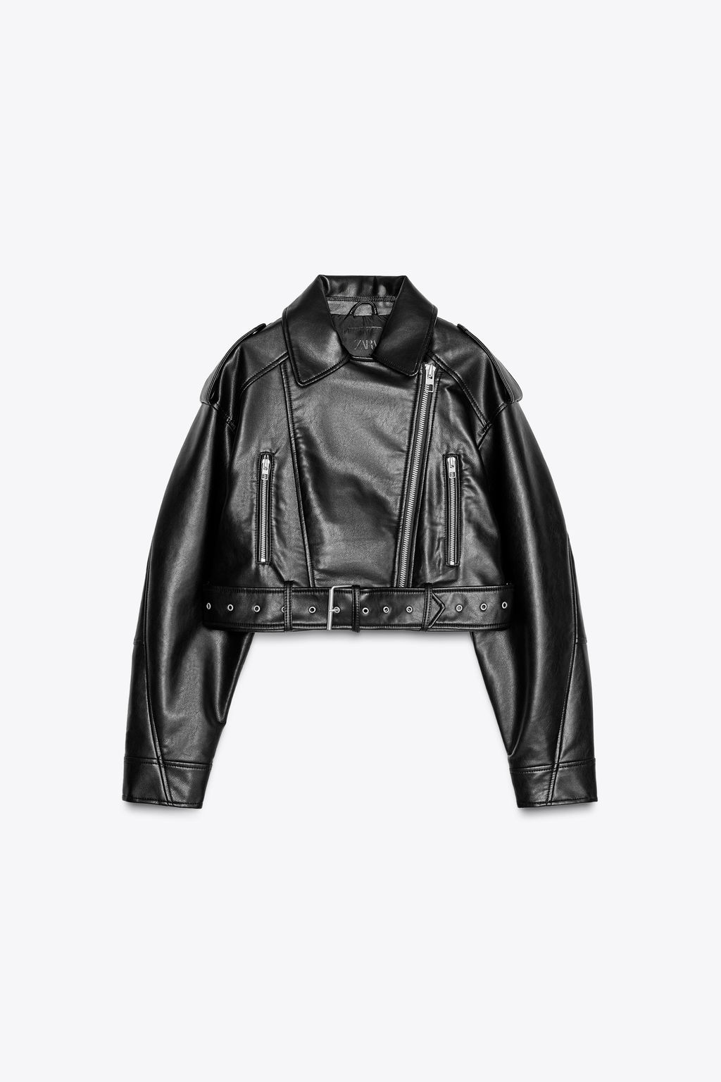 LEATHER EFFECT CROPPED BIKER JACKET