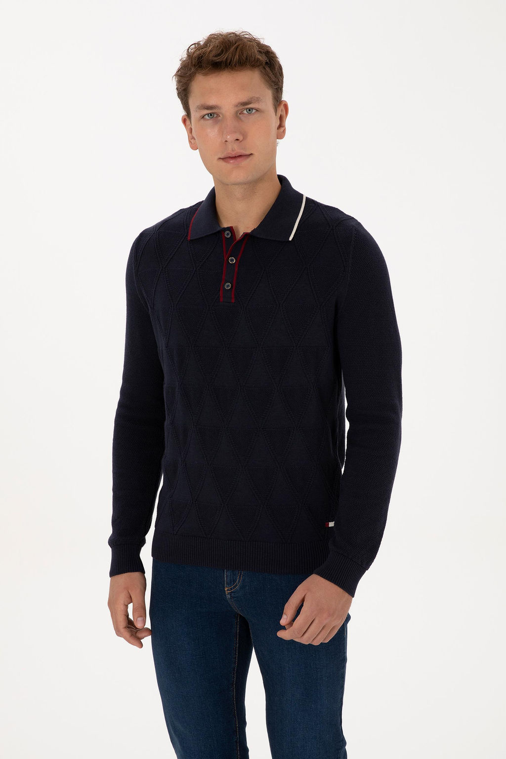 Erkek Regular Fit Polo Yaka Lacivert Kazak