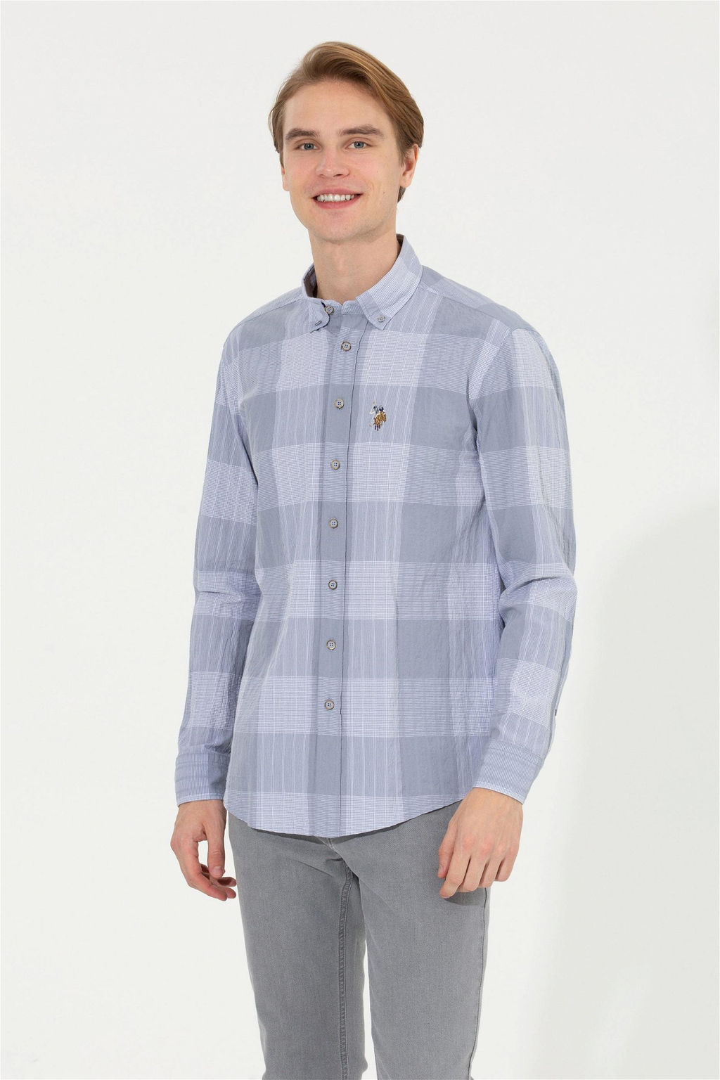 U. S. Polo Assn / Мужская серая рубашка в шотландскую клетку - U.s. polo assn фото 8