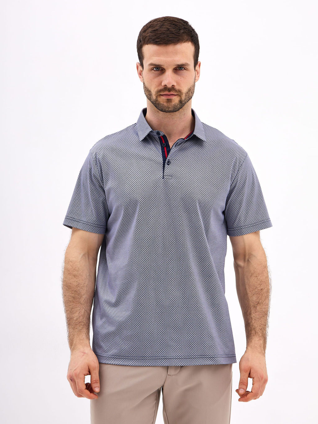 Джемпер мужской с воротником поло короткий рукав GREG G144-TD1246T-LT4618 (синий)