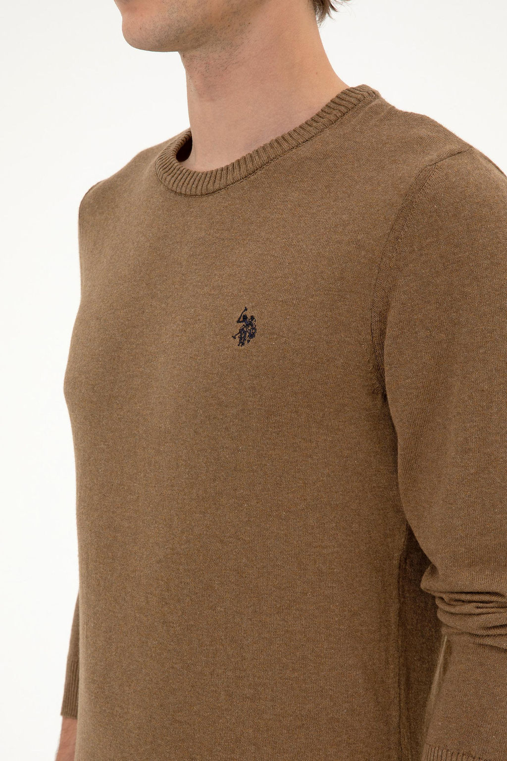 Джемпер U.S. Polo Assn Slim Fit хаки меланж из хлопка