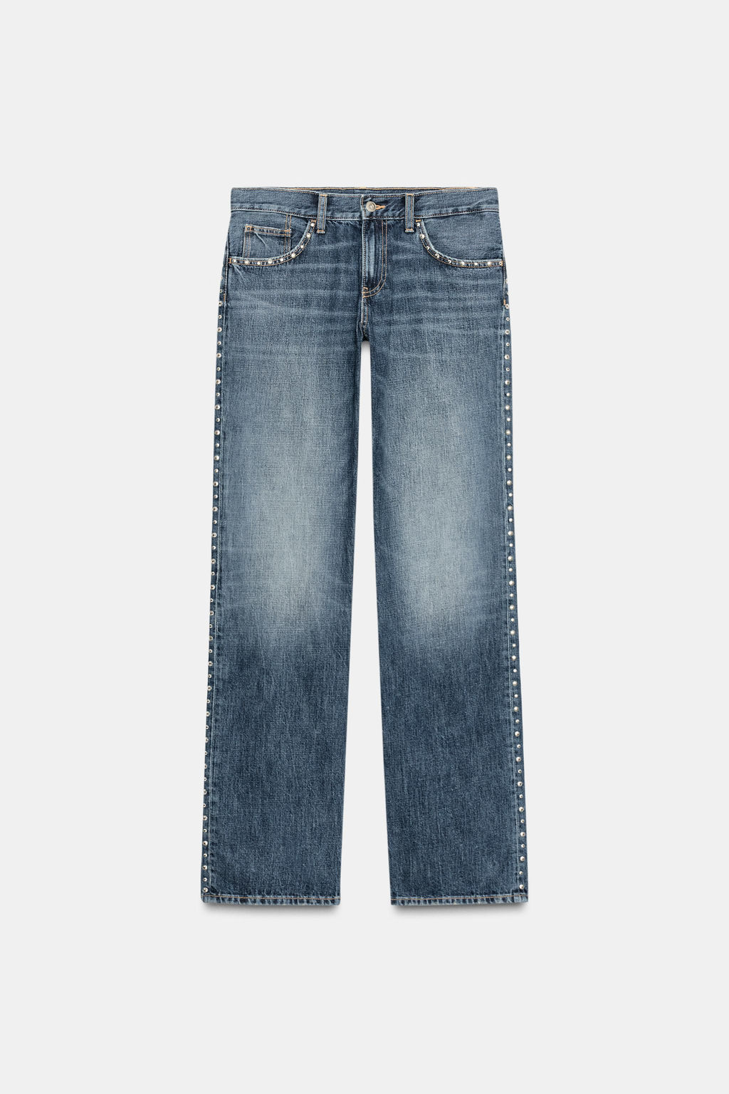 TRF SLUNG LOW-RISE STUDDED JEANS - Zara фото 7
