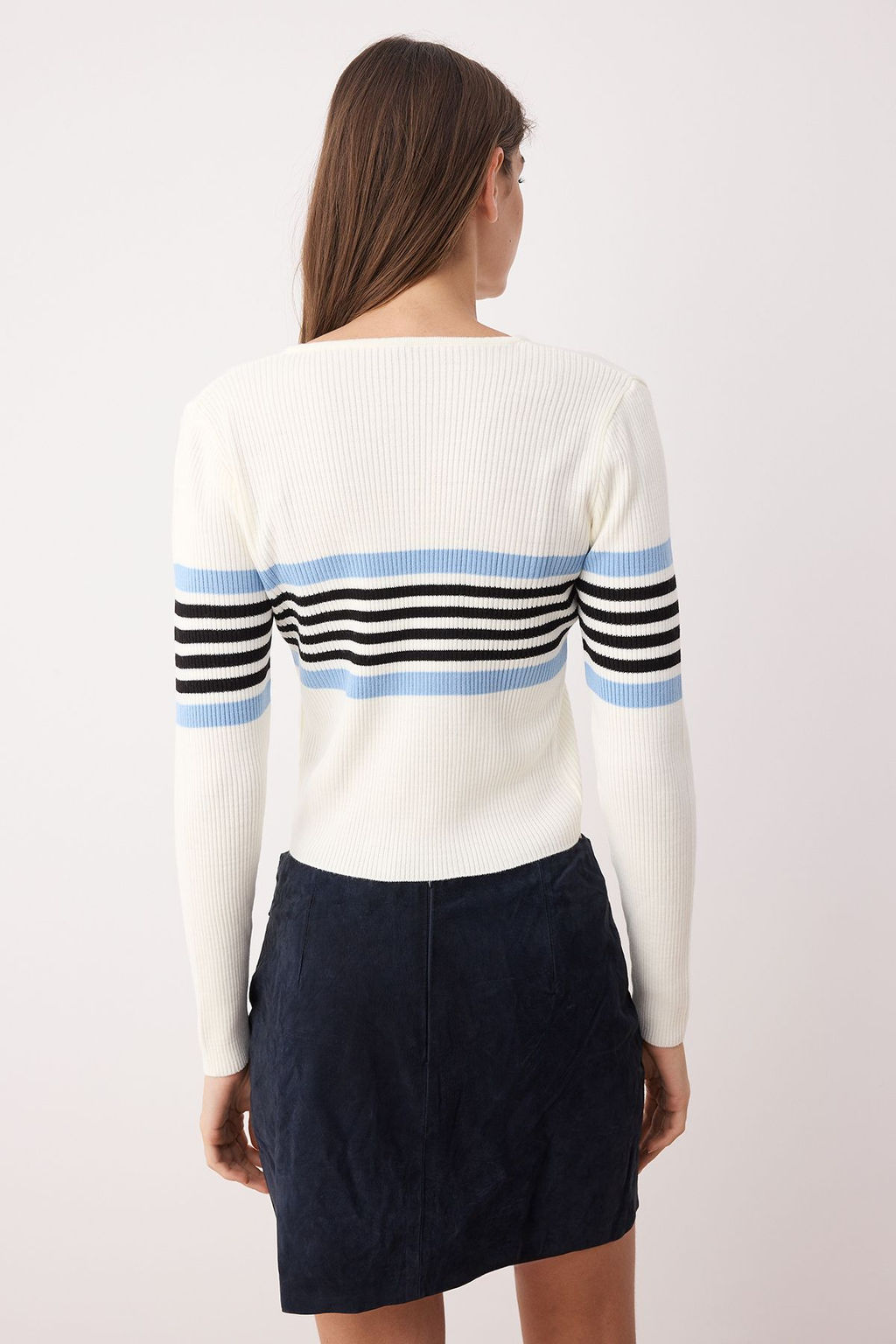 Ekru*001-Lacivert Crop Renk Bloklu-Duz 2li Triko H?rka TWOAW26HI00127 - Trendyolmilla фото 13