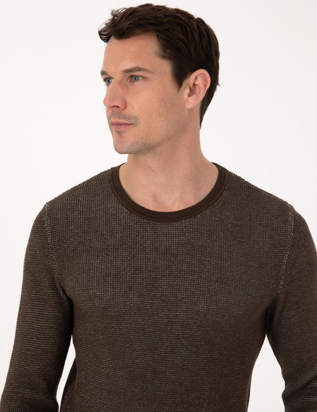 Kahverengi Slim Fit Pamuk Kar___ml_ Bisiklet Yaka Triko Kazak - Cacharel фото 2