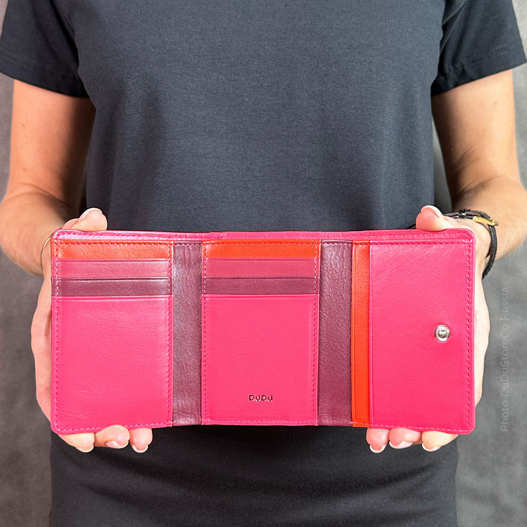 Итальянский женский кожаный кошелек DuDu серии Corsica | малиновый - Dudubags фото 8