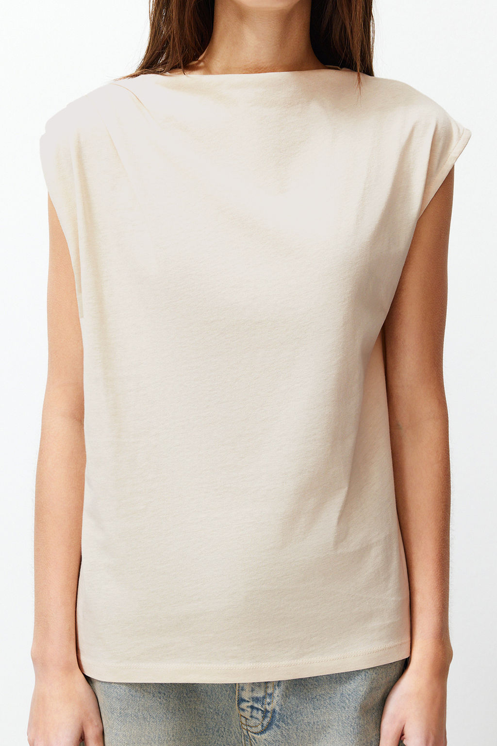 Tas Kay?k Yaka S?f?r Kol Buzgulu Orme T-Shirt TWOSS24TS00051