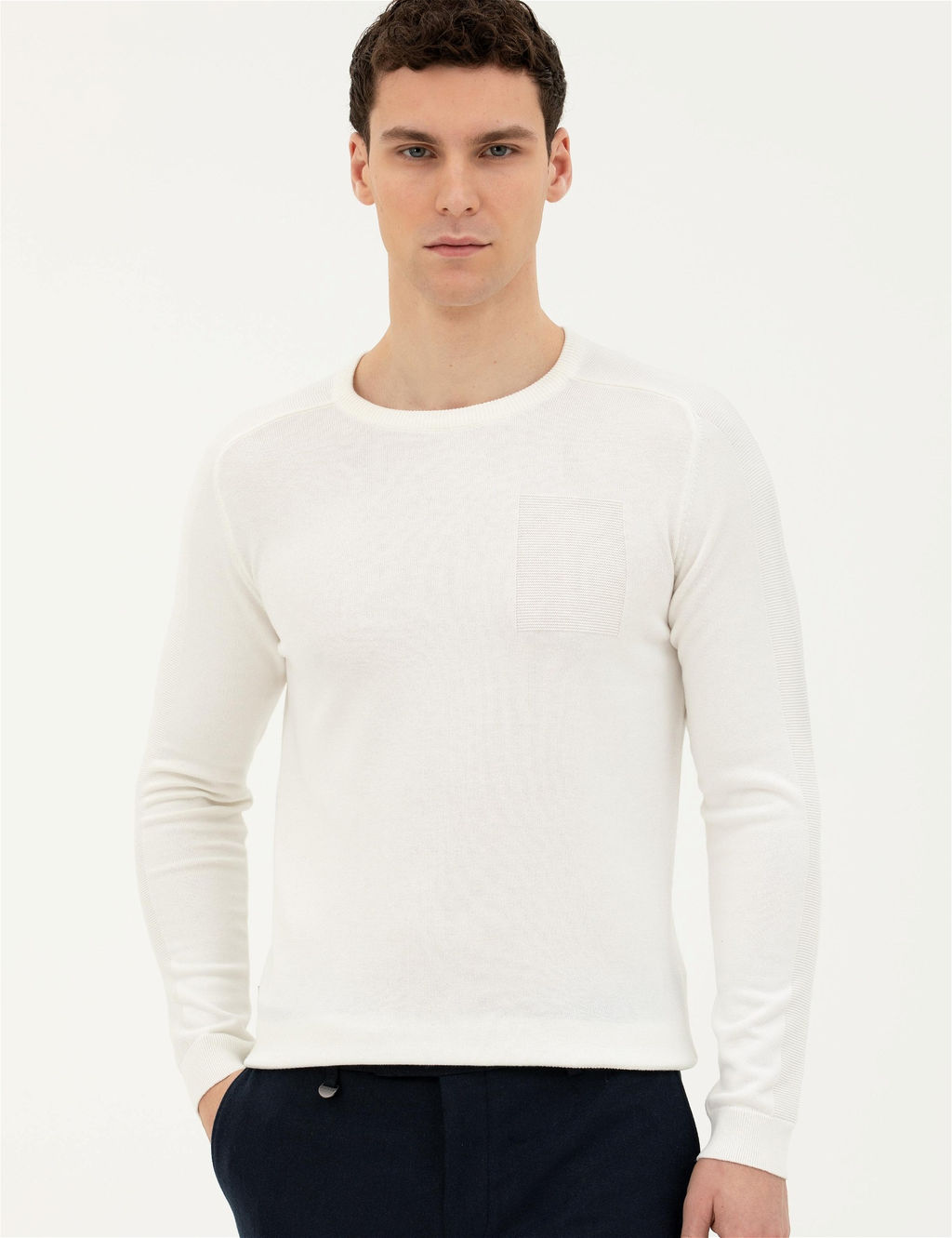 Ekru Slim Fit Bisiklet Yaka Triko Kazak - Pierre cardin фото 3